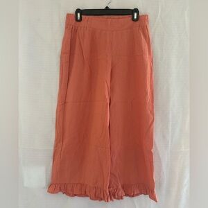 Cato Terracotta cropped Linen Pants with ruffle on bottom, size M